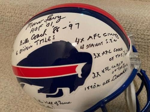 Marv Levy assinou Buffalo Bills em tamanho grande capacete branco 15 Inscrições JSA - Capacetes NFL autografados