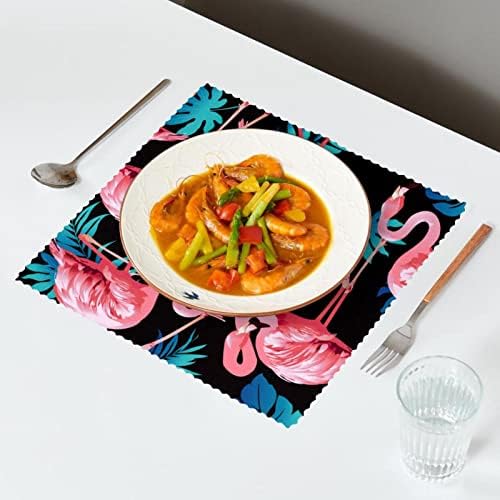 Placemats para mesa de jantar, tapetes de mesa laváveis, folha tropical de flamingo rosa