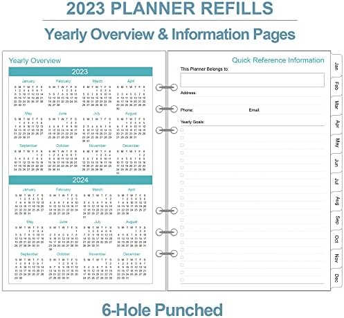 ZGMJ 2023 Weekly & Monthly Working Planner Recil, dura de janeiro de 2023 a dezembro de 2023, Planejador de recarga de 6 buracos com guias, 5,8 '' x 8.3 '', folha