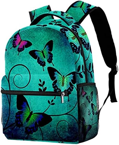 Backpack Rucksack School Bag de viagem casual Daypack para mulheres meninas adolescentes, Butterflies Rosy Azul Planta Retro Verde
