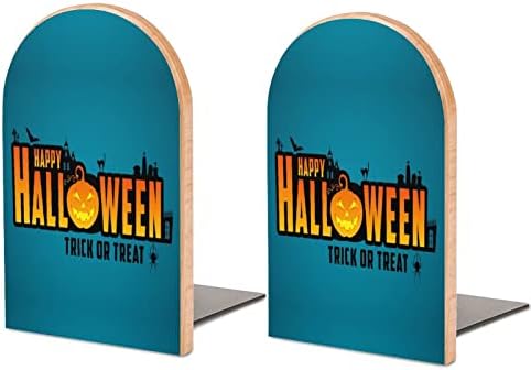 Livro termina Happy Halloween Trick ou Treat Bookends for Selves para realizar livros para livros pesados ​​não deslizam Stoppers Wood Decorative Home Office