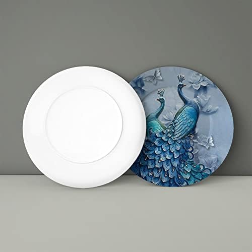 Pena de cauda de pavão azul com flores pintando placas decorativas pintando pintura vintage redonda para decoração de