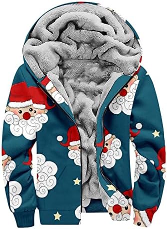 Jaquetas de outono masculino, engrossar Sherpa forrada de flanela acolchoada casacos de jaqueta de inverno com capuz, engraçado gráfico de Natal de manga longa com zíper solto moleto