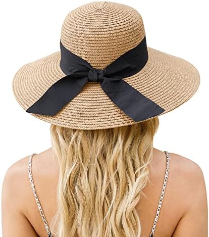 Chapéu de praia para mulheres, chapéu de palha de sol amplo para mulheres, chapéu solar feminino upf 50+ Proteção UV, chapéu de verão dobrável em disquete