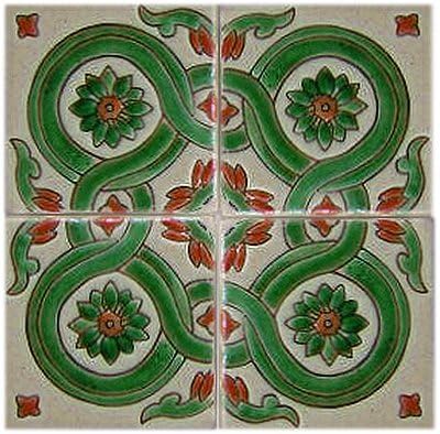 4.2x4.2 9 PCs Alhomba Corner Green Atenas Talavera México Tile