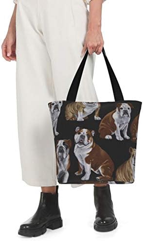 Bulldogs ingleses sacola de tela para mulheres, bolsa de supermercado reutilizável, sacolas fofas, bolsa de compras de algodão