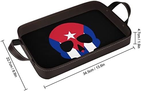 Cuba Flag Skull Leather Bandey Serving Bandey com Handles Bandeja Decorativa para a sala de estar da cozinha em casa