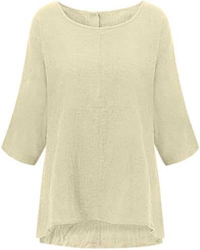 Camiseta de linho de algodão feminina 2023 moda 3/4 mangas soltas casuais de tamanho O-gola O-gola blusas de camiseta