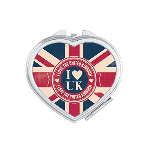 Eu amo o Reino Unido Union Jack Jack uk Flag Mirror Travel Magnification Portable Portable Handheld Makeup