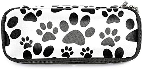 Pata de cachorro preto e branco impressões 84x55in Caso de lápis de couro com bolsa de armazenamento de papelas com zíper