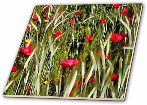 3drose Red Poppies em um campo de trigo Pintura II - Tiles