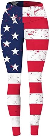 4 de julho Alta de cintura de cintura para mulheres bandeira dos EUA Running Leggings Ultra Mold Brughed Elastic Athletic