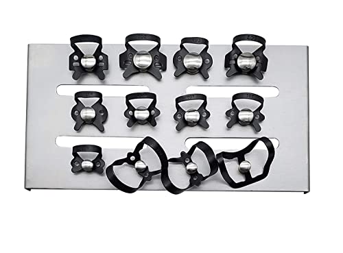 13pcs braçadeiras de barragem de borracha dental preta com rack de suporte de montagem autoclavável