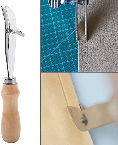 Ferramentas de artesanato de borda de couro externo ajustáveis ​​com alça de madeira para costura e linhas de amarração