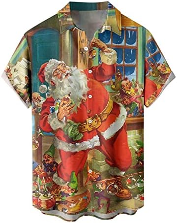 Wocachi Christmas Button Down camisetas para masculino Manga curta engraçada Xmas Papai Noel