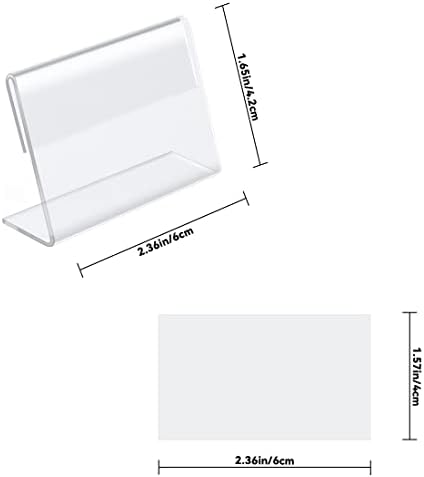 Billioteam 50 PCS Mini suporte de exibição de sinal claro com 50 PCs em branco rótulos, Horizontal Slanteed Slayed L-Shape Nome da placa Cartão de preços etiqueta de carteira