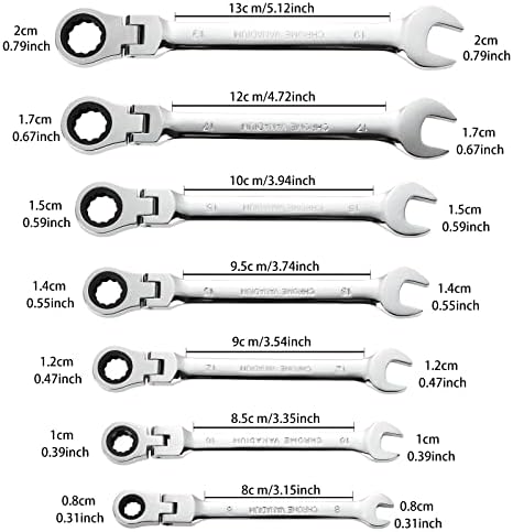 Abuff 7pcs Cleias de tamanho variadas, conjunto de chaves de catraca de ponta de limite de catraca CRV72 de extremidade aberta,