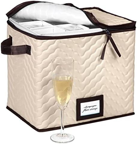 Caixa de armazenamento de flauta de champanhe - o baú do organizador segura 12 copos de estemware - lixeira durável de contêineres