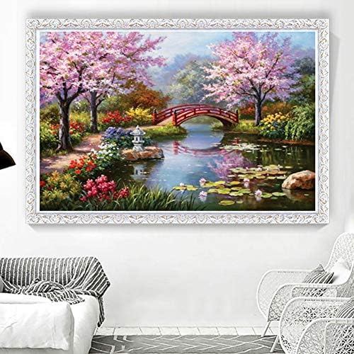 Heaven2017 Blossom Tree Bridge Diy Full Diamond Painting Kit Art Wall Art No Frame 57x45cm