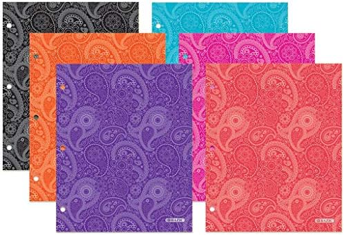Bazic Products Bright Colored Acabamento brilhante Paisley Design 2 portfólios de bolso - Conjunto de 4 pastas