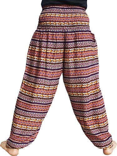 Raanpahmuang Smocked Waist Harem Baggy, Mulheres, Rayon Elephant Boho Yoga