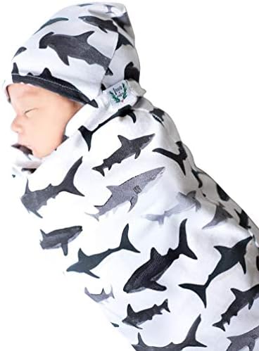 Saco de dormir para bebês recém -nascidos na coloom e chapéu de tampa de tubarão para bebê recebendo conjunto de mantas