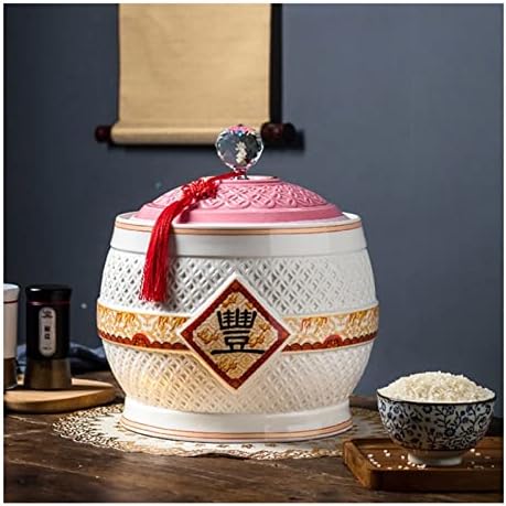 Jianfei Jarra de cerâmica com tampa, recipiente de armazenamento de cereais de cerâmica, balde de armazenamento de alimentos para cereais, farinha, açúcar, café, arroz, nozes