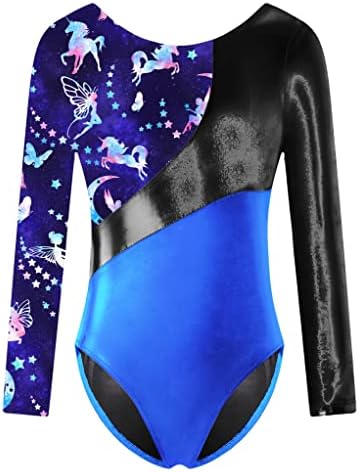 TTAO Girls Athletic Gymnastics Bodysuit de macacão de mangas compridas Bikeard Slim Fit Dance Letard