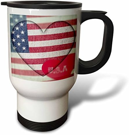 3drose Heart Love USA Flag Art Patriótico 4 de julho Caneca de viagem, 14 onças