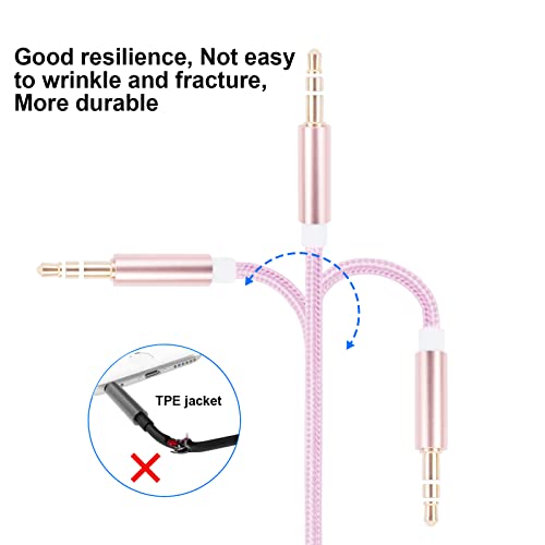 SQRGreat Audio Cable de 3,5 mm para o cordão machado Aux Suporte Efeito estéreo, compatível com estéreo em casa/fone de ouvido/alto