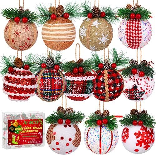 ANECO 12 pacote de pacote Bola de Natal Ornamentos de Natal Bolas de Baubles Definidos Estilos Vários