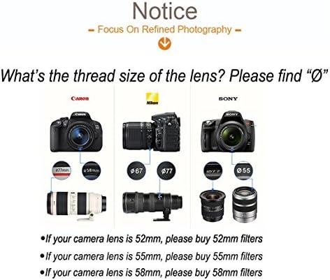 Variável Ultra Slim Fader ND2 a ND400 Densidade neutra Filtro de lente ND ajustável para lente da câmera com tamanho de linha de filtro de 52 mm, para Canon Nikon Sony Olympus Fuji