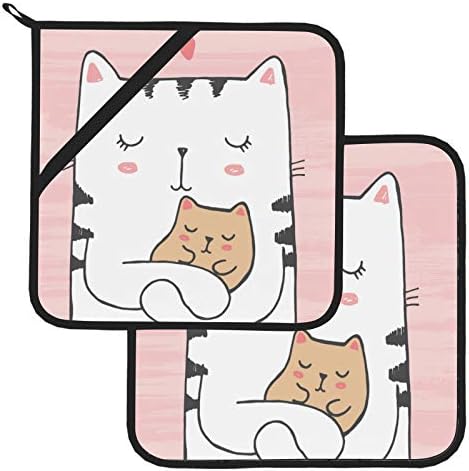 Kawaii gato fofo gato engraçado portador de panela com panela com panela quadrada resistente ao calor 2 PCs Pads quentes para