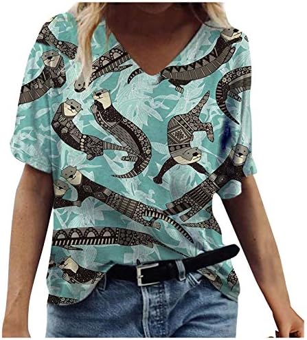 Camista do pescoço da tripulação feminina Tops de manga curta Tops casuais gráficos de verão impressos tee senhoras