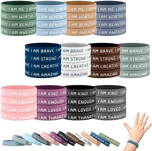 48 PCs Inspirational Silicone Wrist para estudantes Citações motivacionais Bracelets de borracha Stretch Unissex Wrist Bands para