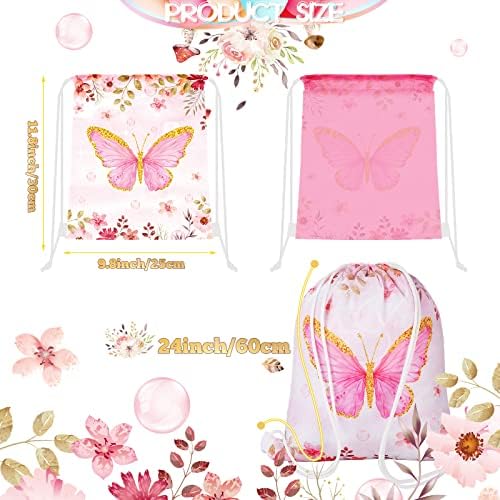 Kajaia 16 PCs Borboleta sacos de cordão Butterfly Party Favor Gream Tratar bolsas de guloseimas coloridas Backpack de borboleta