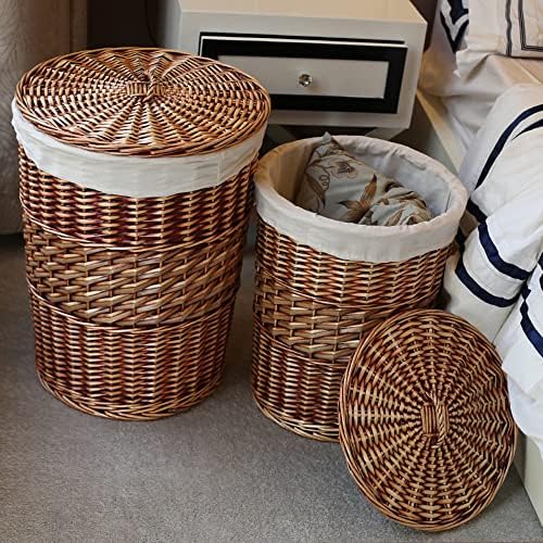 Cestas de cestas HHF 2PCs/Definir Rattan Tecido de roupas sujas cesta de armazenamento de armazenamento de vaso sanitário