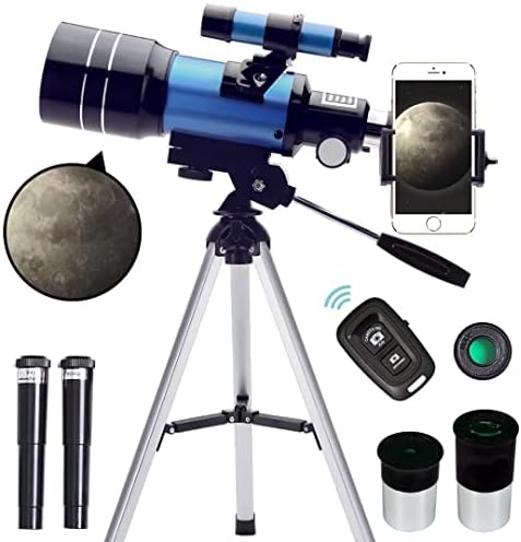 Telescópio Toyerbee, telescópios de 70 mm para adultos astronomia e crianças e iniciantes, telescópio de viagem portátil de 300 mm com um adaptador de smartphone e um controle remoto sem fio, presentes de astronomia para crianças