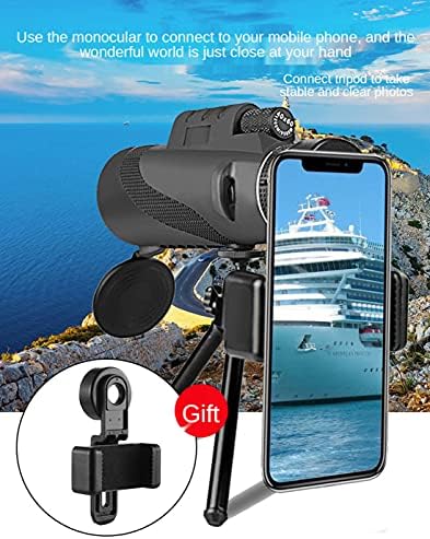 Telescópio monocular de zoom de zoom 40x60 monoculares de alta potência com adaptador de smartphone e foco duplo de tripé monocular para câmera de smartphone, observação de pássaros/cenários, acampamento, caça