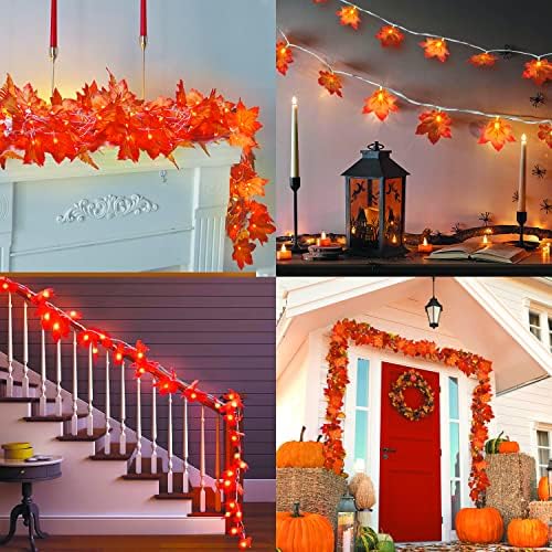 Decoração de outono decorações de ação de graças guirlanda de outono iluminada para casa [32,8 pés 80 LED], Ação de Graças