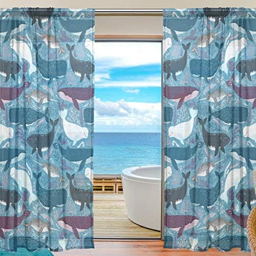 Top carpinteiro baleias fofas e tubarões semi-pura cortinas de janela drlapes painéis Tratamento-55x78in para sala
