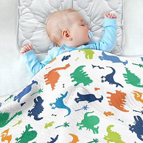 Oollabaky Cartoon colorido dinossauros cobertor de bebê para meninos meninas algodão arremesso de cobertor cobertor para carrinho de berço Recebendo um cobertor infantil infantil unisex 30 x40
