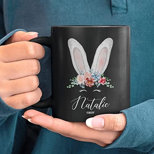 Cubicer Personalizou Black Ceramic Coffee Caneca Coelho de Caneca Personalizada com Nome Cupo Fundoso Funnamente Com Bunny Presentes