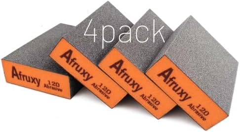 Afruxy Drywall Songe Sponge Pack de 4 a 120 lixamento de areia - super densidade super alta, à prova de intempéries e esponja de lixamento reutilizável para madeira e metal - inclui 120 lixa de grão esponja