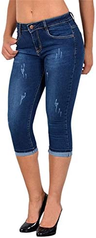Jeans de cintura alta para mulheres Flanging Flanging Comprimento do bezerro sólido Capri Ripped calça calça