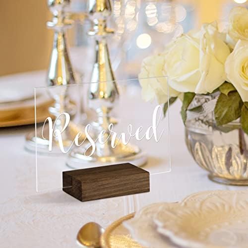 Pacote de 6 Pacote claro placas de mesa reservadas com madeira Stand-4x6 polegadas acrílico sinal de casamento Mesa de reserva convidado