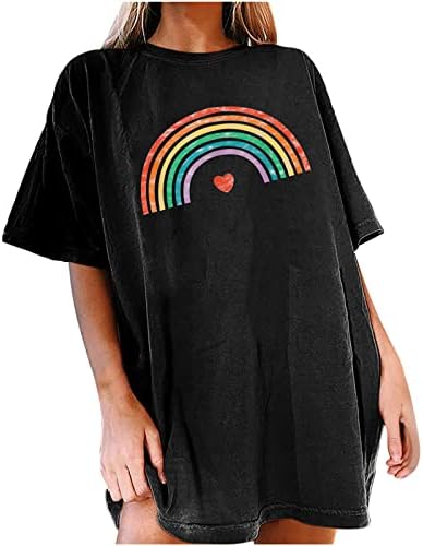 Mulheres grandes camisetas T Tops de verão impressos de arco-íris mangas de manga curta de manga curta Camiseta casual