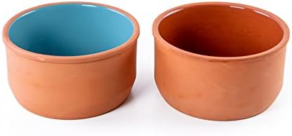 Luksyol Terracota redonda tigela de forno redonda Madeira redonda de forno Tajine Microondas e segurança Natural Wallware Eco Friendly Teracotta Pots mexicanos Indian Corean Marroquan Pratos, 2 pacote