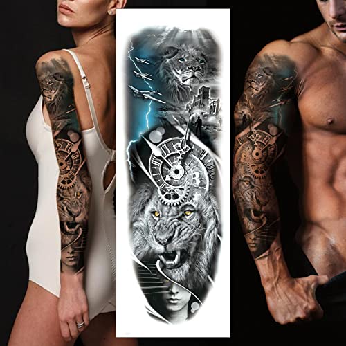 Tatuagem temporária, Relógio de lobo Relógio estampado Sexy Tattoo de tatuagem Fake Tattoo extra grande, tatuagem realista