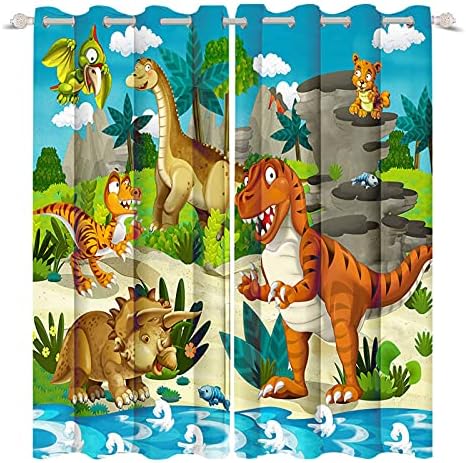 Yeele 104x63in Dinosaur Curtain Janela de desenho animado Cortagens de animais da selva para quarto Curtains Curtains Dinosaur